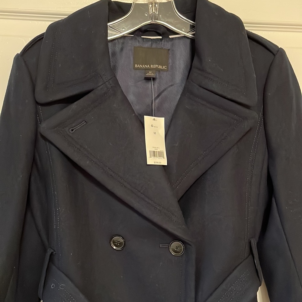 Banana Republic Navy Blue Double Breasted Wool Winter Coat Size M - Picture 3 of 12